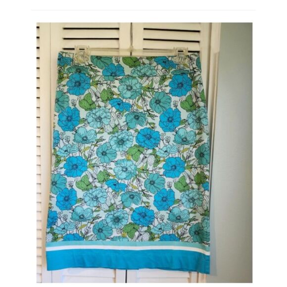Vintage Floral Skirt size 4 Talbots Blue Green - Picture 1 of 7